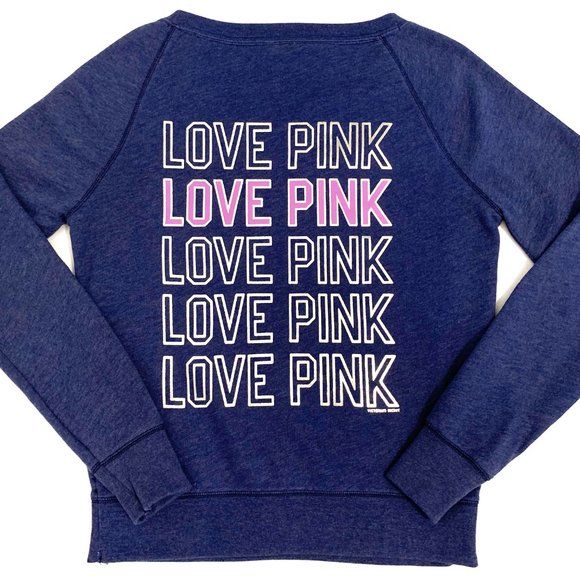 PINK Victoria's Secret Blue Sweatshirt V-Neck S - Picture 2 of 7